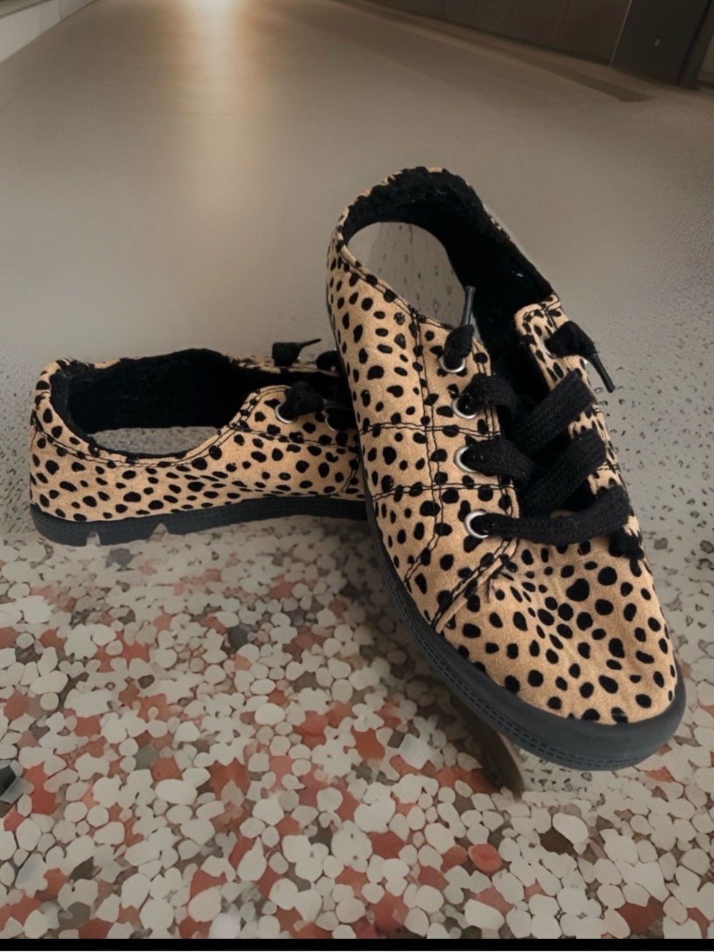 Jelly pop Leopard cheetah print Sneakers Fleece Lined Black Laces Womens 7.5